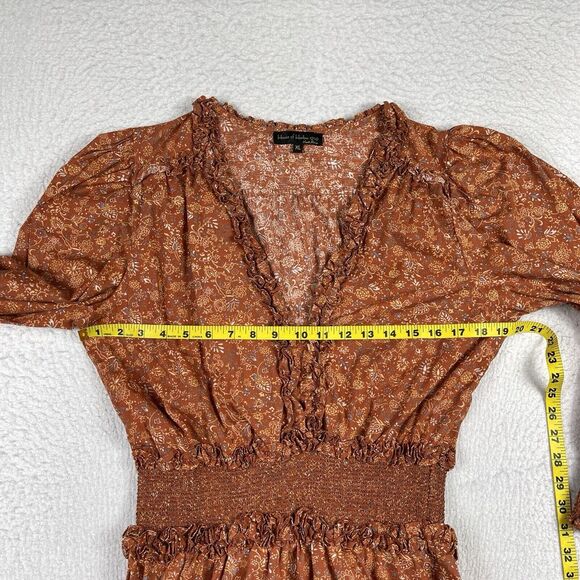 House of Harlow Dress Womens XL Orange Tiered Smocked Peasant Puff Sleeve Mini‎ - Picture 10 of 13